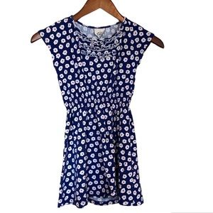Mini Boden Navy w/white flowers Dress - size 7-8 Years - Ruffle detailing - EUC